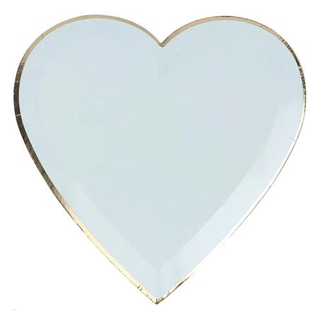 Plato corazón flat celeste borde dorado 10u