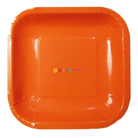 Plato cuadrado gde. liso naranja 8u