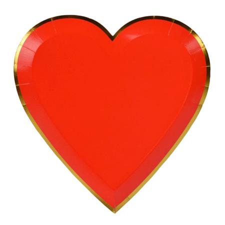 Plato corazón flat rojo borde dorado 6u