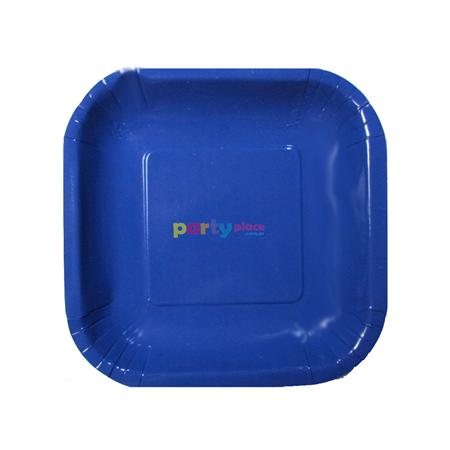 Plato cuadrado chico liso azul 8u