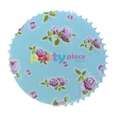 Pirotín aguamarina con florcitas shabby 50u