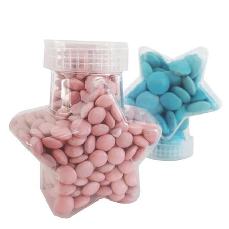 Envase plástico transparente estrella (tapa rosa/celeste)