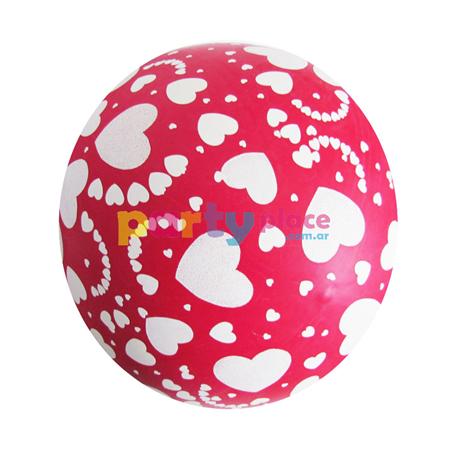 Piñata globo roja con corazones blancos