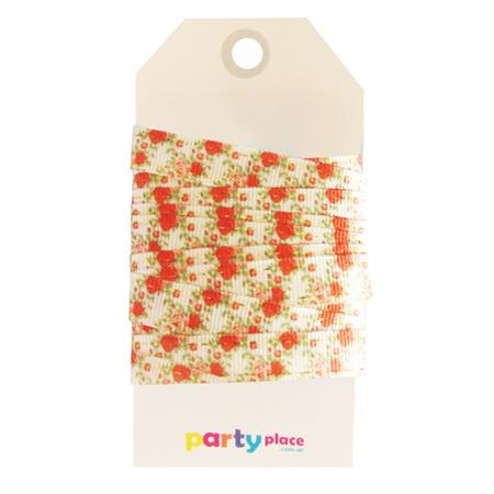 Cinta de gross shabby con florcitas rosas y rosas Pespunte dorado 5 mts