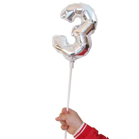 Globo Nro. chico 18cm met plateado con soporte