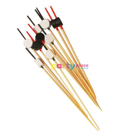 Pinches palillos con aplique negro y rojo