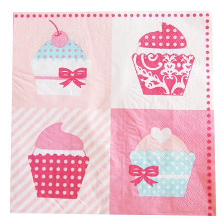 Servilleta cupcakes fondo rosa 20u