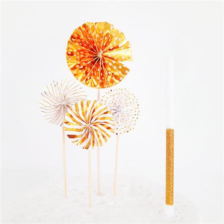Cake Topper Mini abanicos dorados 4u