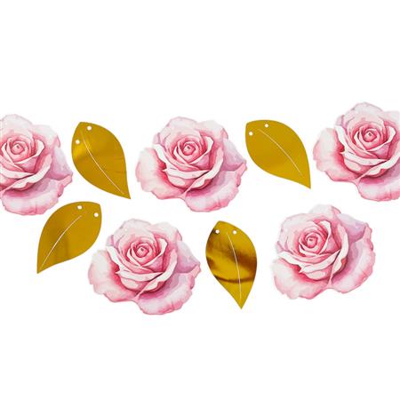Banderín troquelado flores rosas