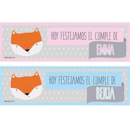 Banner de papel Little Fox (celeste o rosa)
