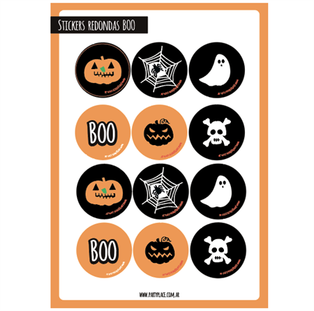 Stickers plancha redondas Boo naranjas 12s 1u