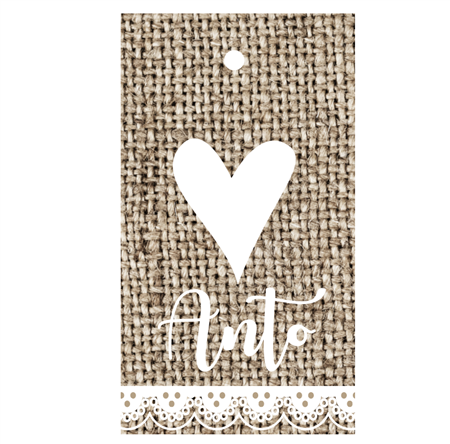 Tarjetas largas con cinta Arpillera y encaje 12u