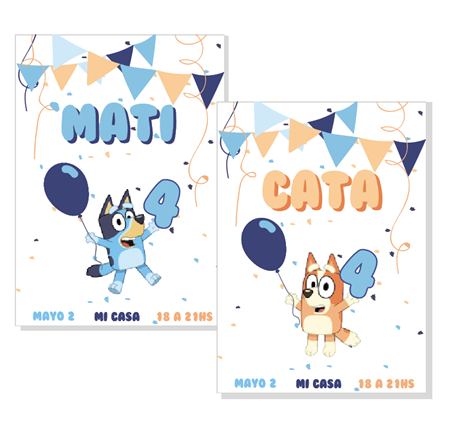 Invitación Bluey/amigos. Pers