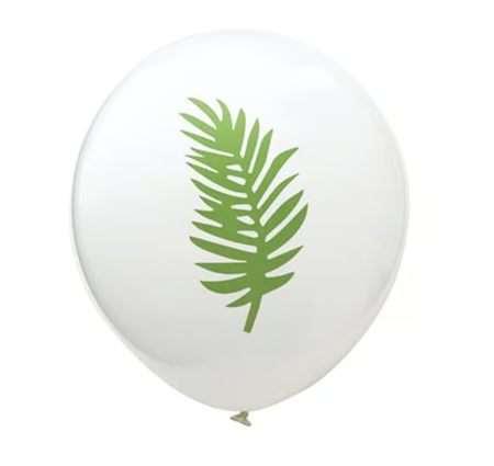 Globos blancos con hojas tropicales importado 6u