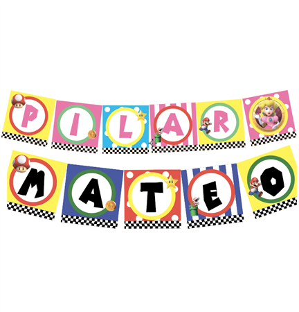 Banderín rectangulos Mario Bros/ Peach Pers
