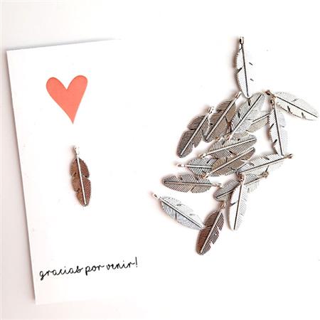 Dijes pluma con cartoncito Pers. (elegi el diseño). Pers.