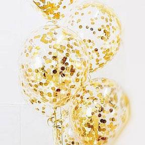 Globos transp. confetti dorado 6u