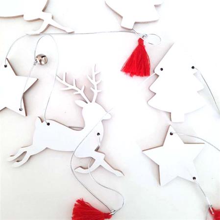 Guirnalda de madera Christmas flecos rojos