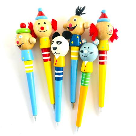 Lapiceras muñequitos de madera 6u