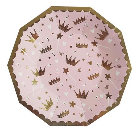 Plato octogonal corona met rosa 10u