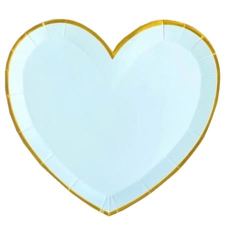 Plato corazón gde celeste borde dorado 6u