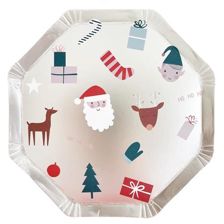 Plato flat octogonal plateado Chirstmas eve 10u