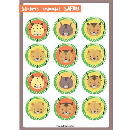 Stickers plancha Animalitos Safari redondas 12s 1u