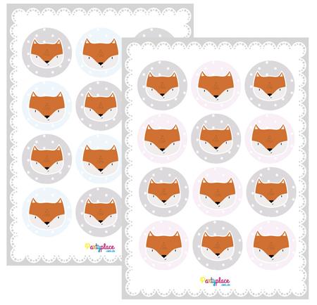 Stickers plancha Fox (rosa o celestes) 12s 1u