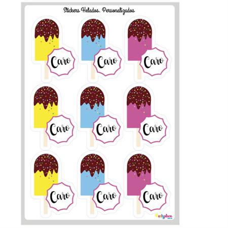 Stickers plancha Helados. Personalizadas 9s 1u