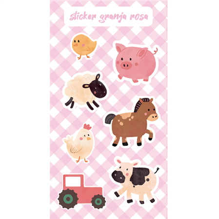 Stickers en planchitas Granja Rosa 6u