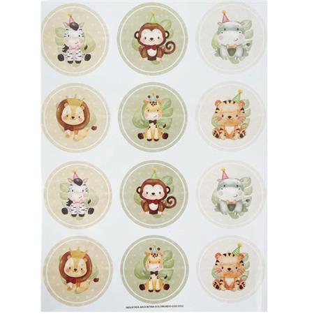 Stickers plancha redondas Baby Safari 12s 2u