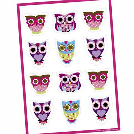 Stickers plancha Búhos troqueladas 12s 1u
