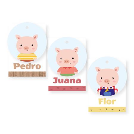 Tarjetitas dobles con cinta Los tras chanchitos Pers