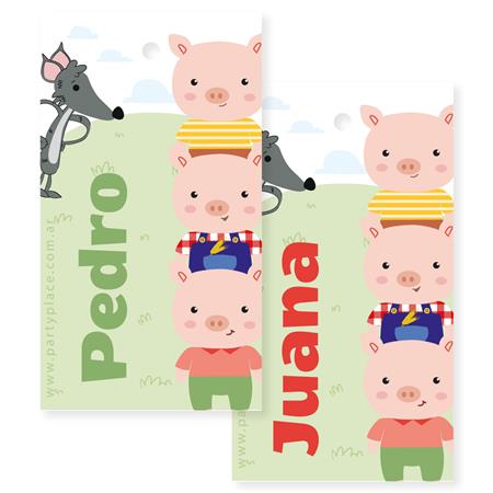 Tarjetas largas con cinta Los tres chanchitos 20u Pers