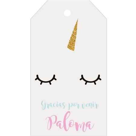 Tarjetas largas con cinta Unicornio dorada 24u Pers