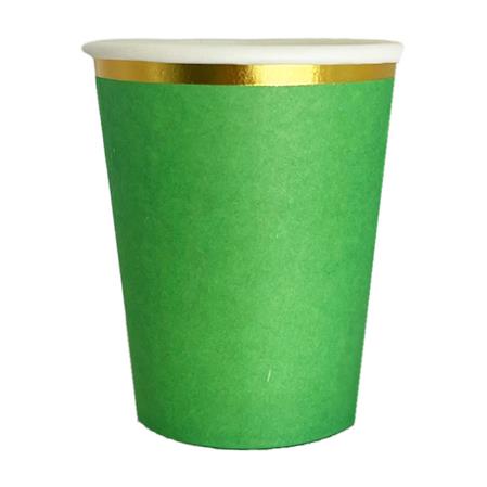Vaso liso verde con borde dorado 6u