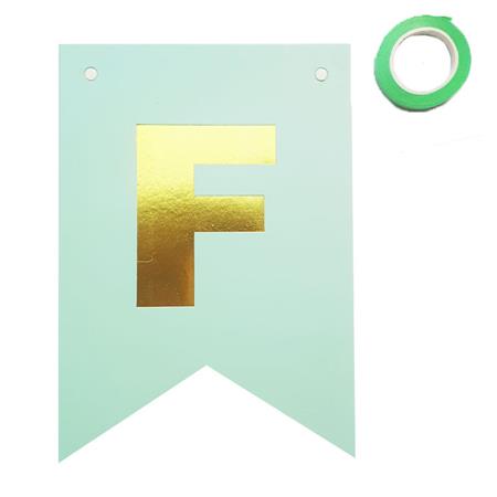 Banderín Feliz Cumpleaños verde agua y dorado