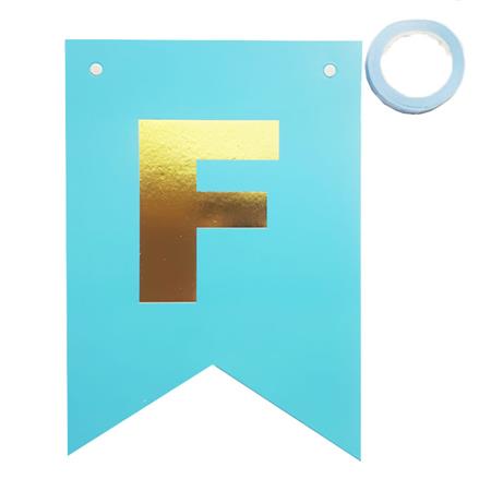 Banderín Feliz Cumpleaños celeste y dorado