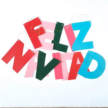Banderin letras Feliz Navidad rojo y aqua