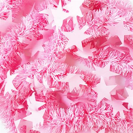 Boa navideña con estrellas rosa