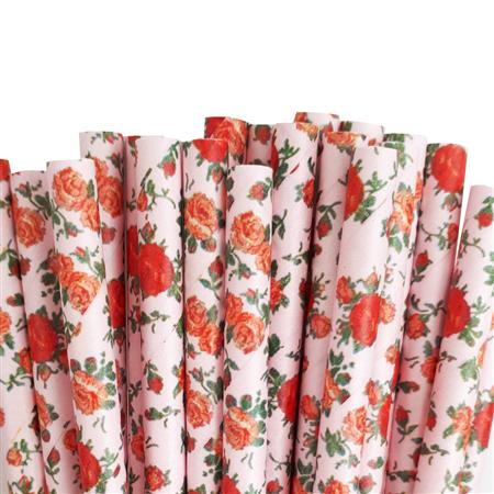 Bombillas florcitas rojas fondo blanco 12u