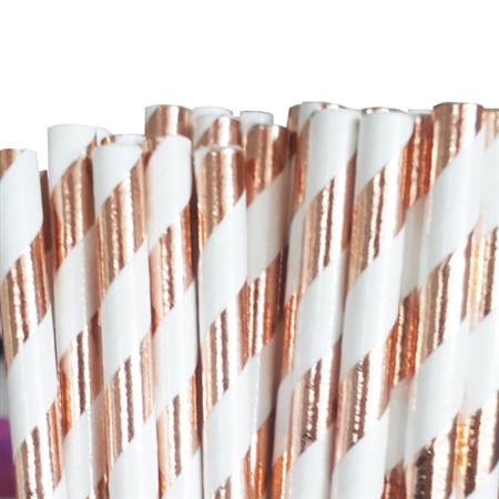 Bombillas met rayas rose gold 12u