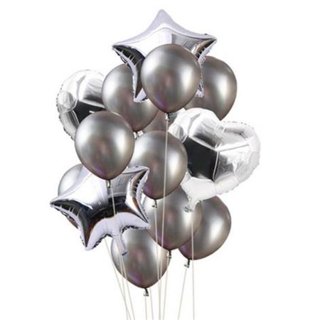 Globos Set plateados latex, met corazon y estrella x14