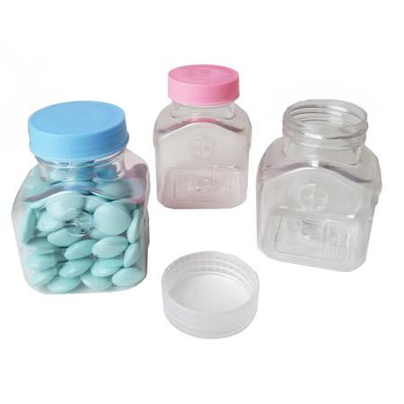 Envase casita de plástico (tapa rosa, celeste y transparente)