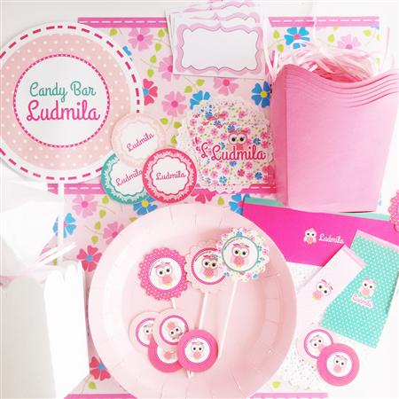 Candy Bar Búho Rosa Pers