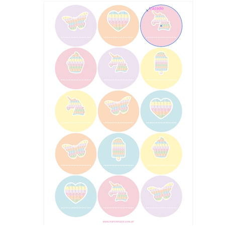Stickers plancha redondas para personalizar Pop it 15s