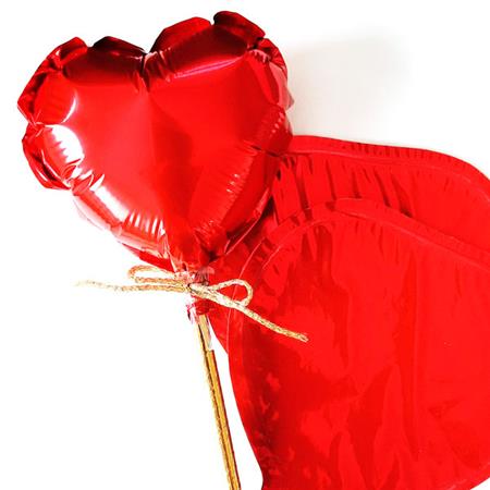 Mini globos corazon rojos con palitos y cinta 3u
