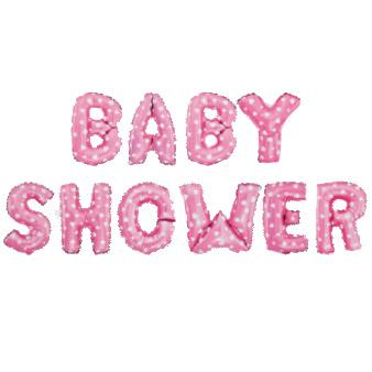 Globos frase Baby Shower fucsia corazones
