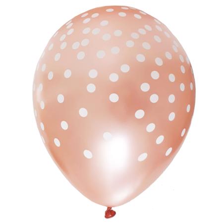 Globos rose gold satinados con motas blancas 6u