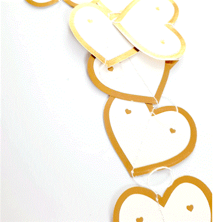 Guirnalda corazones blancos tira con dorado